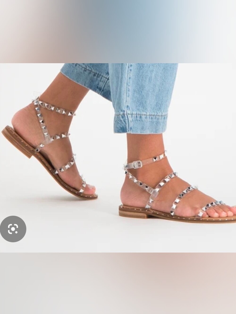 Steve Madden Traveler Clear Pyramid Stud Sandals with Tan Footbed